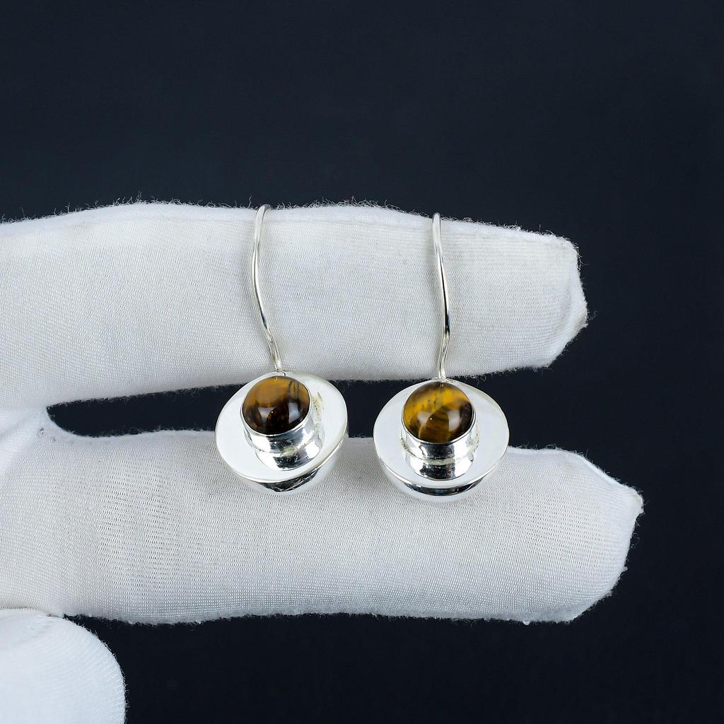 Náušnice z přírodního drahokamu tygří oko, náušnice ze sterlingového stříbra 925, ručně vyráběné boho stříbrné šperky visací náušnice, dárek k narozeninám