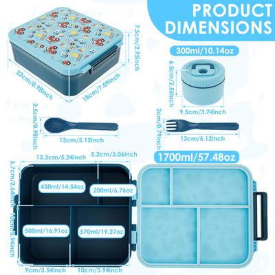 1700 ML Lunch Box Microwavable Bento Box Leakproof Storage Boxes with 300ml Soup Jar Food Container for Students Adults School