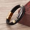 Minimalist Crystal Stone Bracelet Braided Leather Cord Stainless Steel Chain Waterproof Jewelry for Men Women Daily Use