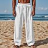 New Cotton Linen Loose Men's Large Size Loose Solid Colour Leisure Tie Trousers