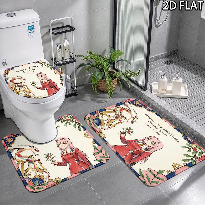 Franxx 3Pcs Flannel Toilet Mat Set Bathroom Rug Bath Carpet Non Slip Home Decor Toilet 3 Pcs Bathroom Textile Set