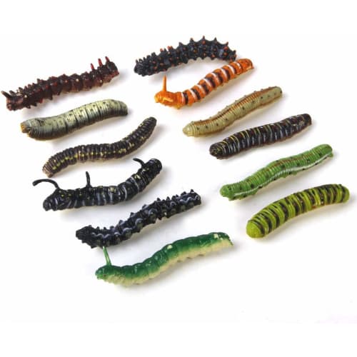 Große Hashi 12 Paare Insektenförmige Plastikwürmer für Streiche, Mehrfarbige Dekorationen und lustige Requisiten (maochong-12p-01)
