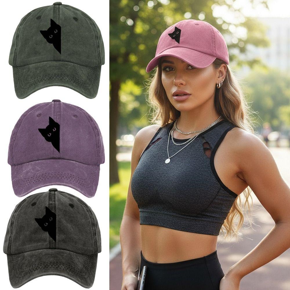 Fun Little Black Cat Printed Visor Baseball Cap For Man Women Hiking Fishing Vacation
