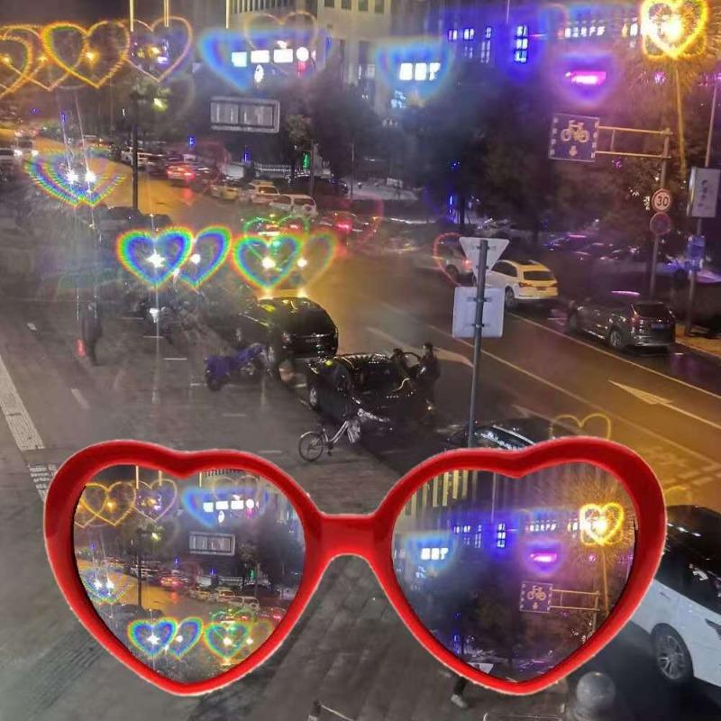 Love Heart Shaped Diffraction Glasses Watch Lights Change to Heart Shape At Night Women Fashion Sun Glasses