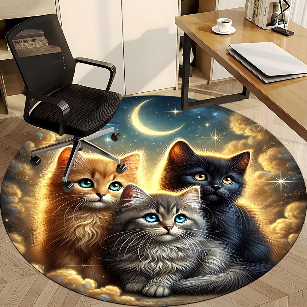 1pc Cat Night Sky Carpet for Office Non-Slip, Round Carpet, Soft & Comfortable, Carpet for Office, Lightweight Round Floor Mat yy251226081