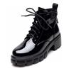 Thick-soled Short Boots Women's Boots Autumn and Winter New Cow Patent Leather Waterproof Table Muffin and Lace-up Locomotive Boots