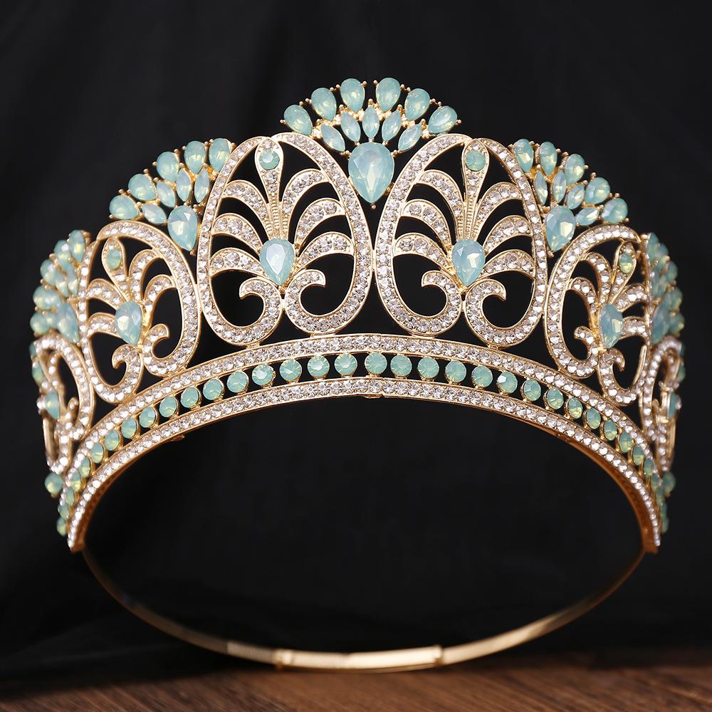 DIEZI 10 Colors Luxury AB Crystal Opal Big Tiara Crown For Women Girls Party Baroque Elegant Rhinestone Crown Hair Dress Jewelry