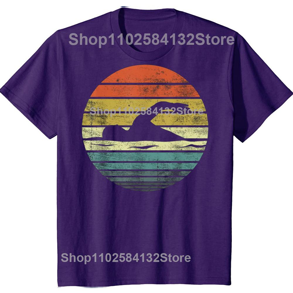 Swimmer Retro Vintage Sunset Swim Swimming Tshirts Men Womens Fashion Casual Tshirt 100 Cotton Loose Oversized T Shirt
