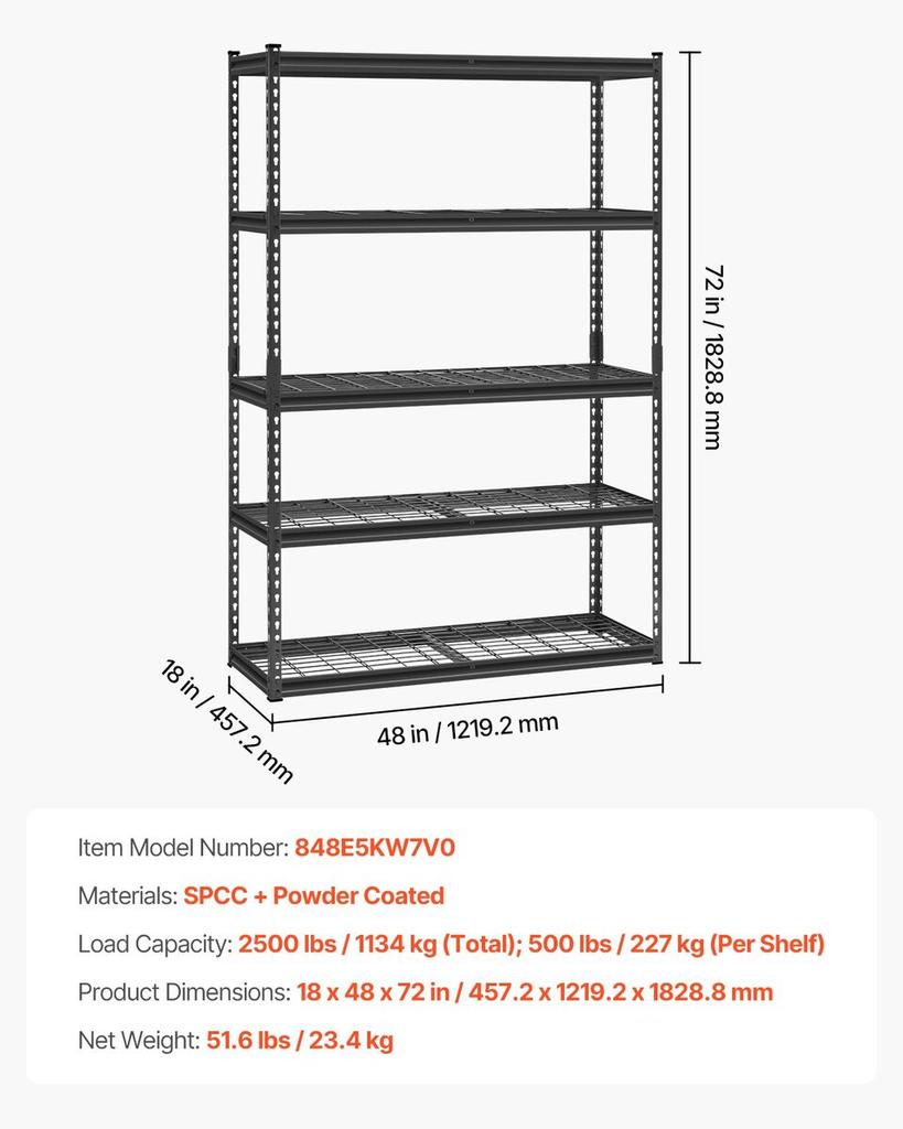 Storage Shelves 5 Tier Adjustable Heavy Duty Garage Shelving Unit 2500 lbs