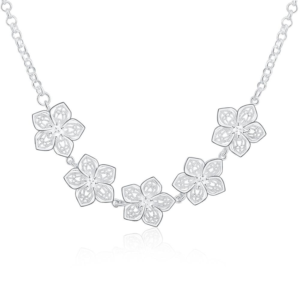 925 Sterling Silver Five Flower Necklace Wedding Fashion Jewelry