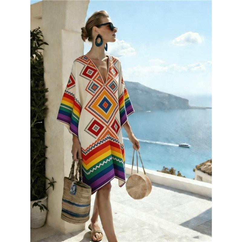 26 New European and American Bohemian large-size women's clothing casual loose 3D printed dress robe