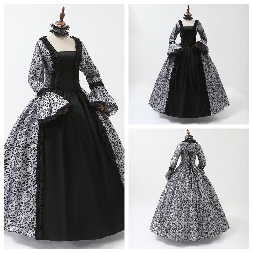 Cosplay Dress Medieval Flare Sleeve Party Gown Gothic Floral Robe
