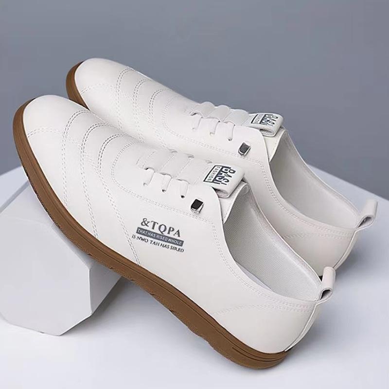 

Весенние и летние мужские кожаные туфли с низким верхом и мягкой подошвой, дышащие мужские туфли, модные повседневные белые туфли на шнуровке и плоской подошве 44