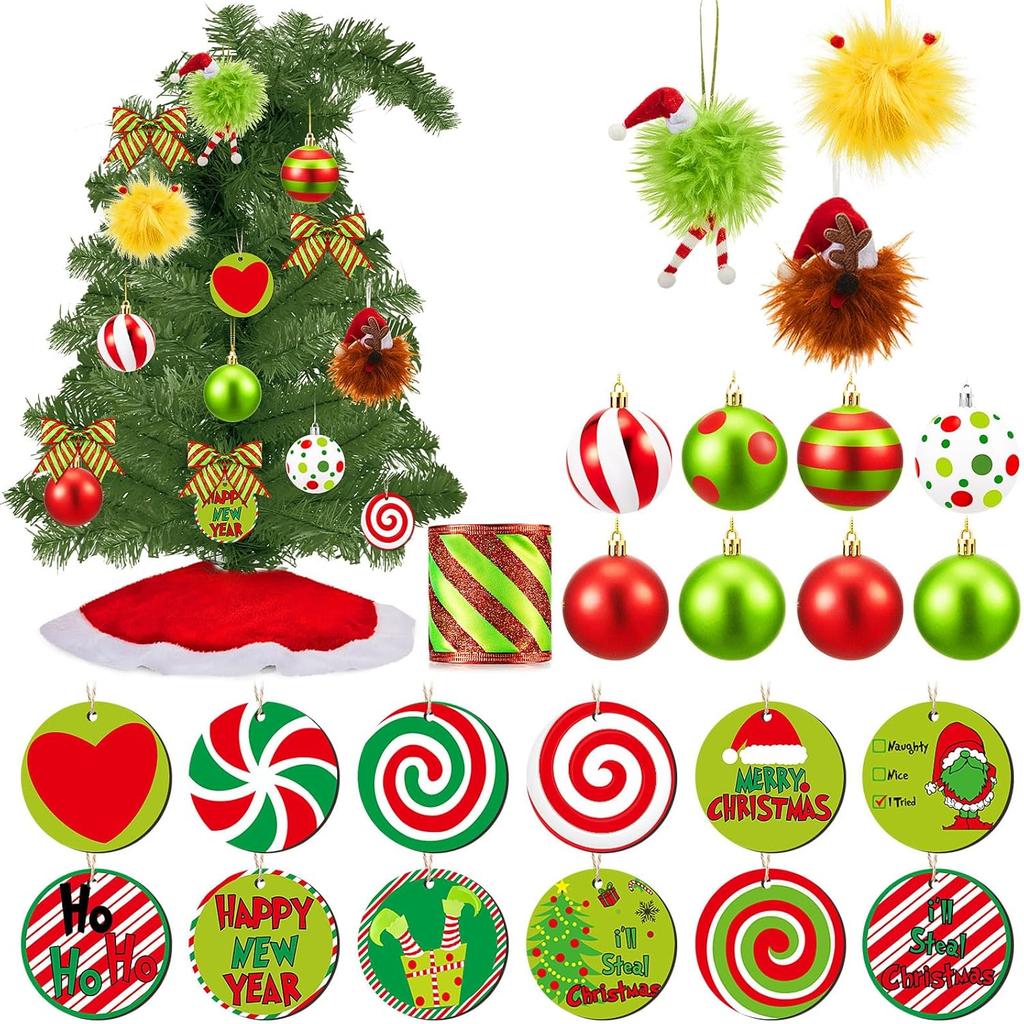 1.5ft Bendable Christmas Tree 18' Mini Artificial Desktop Tree with LED Lights & Ornaments (Lime Green)