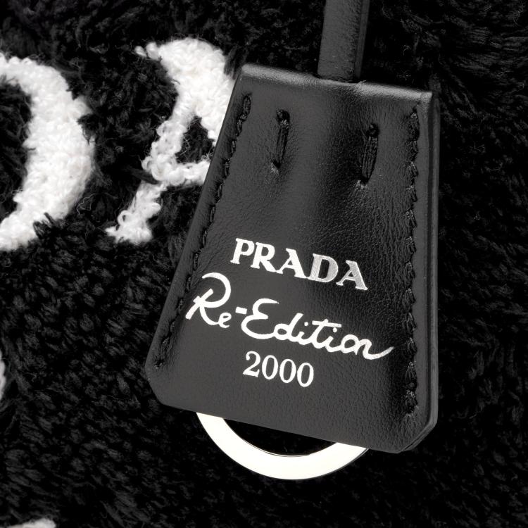 Prada Re-Edition Logo Zip Closure Terry Fabric Underarm Mini Tote Bag Women bags Black 1NE515_2DXO_F0967