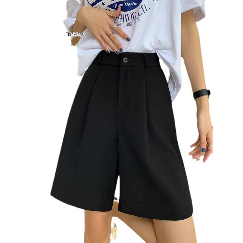 Women's High Waist Black A-line Casual Summer Shorts - Slimming, Loose Fit, Wide Leg, Mid-Length
