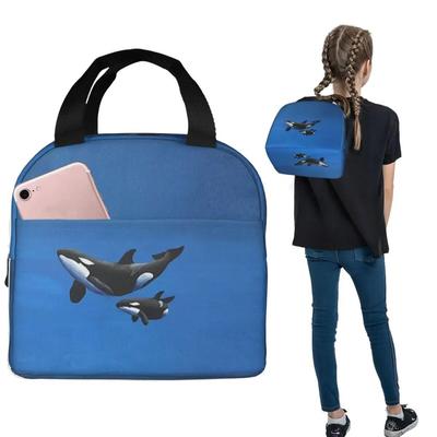 Parent-Child Orca In Bule Background Insulated Lunch Bag for Women Kids Portable Food Boxes Thermal Lunch Box Tote