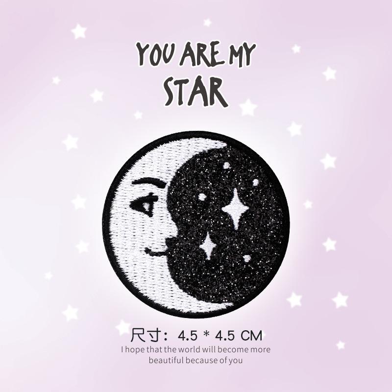 

Наклейка с вышивкой «Космическое звездное небо» для одежды, узор для мобильного телефона, декоративная наклейка для одежды, нашивка для шляпы Moon