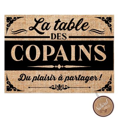 [A1519] - Burlap Placemat 'La Table Des Copains' Beige Black - 42x30 Cm
