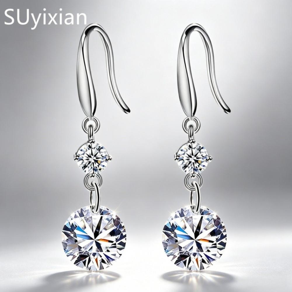 925 Sterling Silver Stylish Simple Zircon Earrings Birthday Party Anniversary Gift