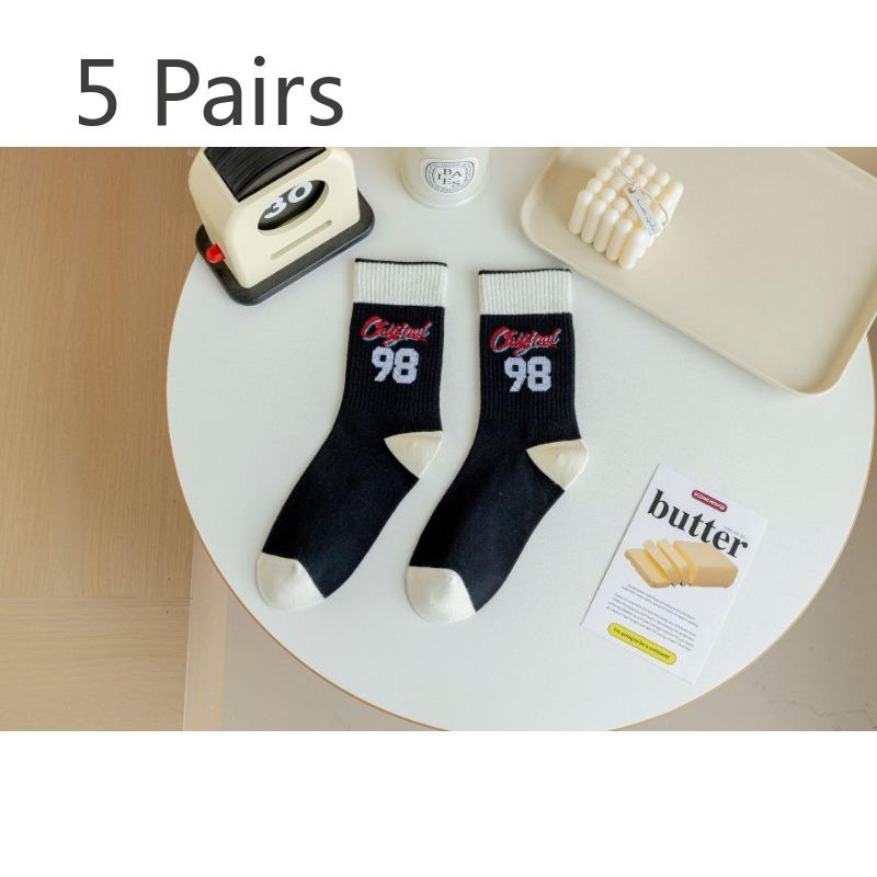 

5 пар женских носков для спорта и отдыха из чистого хлопка с изображением улыбающегося лица, универсальные, весна и осень 5 Pairs чёрный