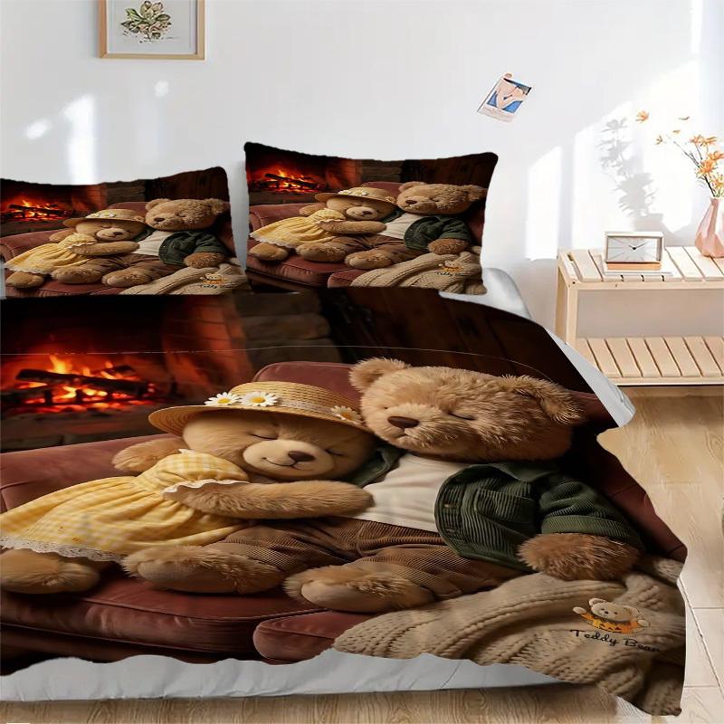 3pcs Teddy Bear Bedding Set - Includes One Quilt Cover and Two Pillowcases (No Core) - Perfect for Bedroom and Guest Room Decoration, Festiv