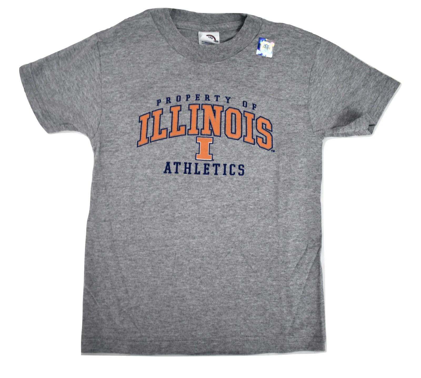 NCAA Youth Boys Property Of Illinois Fighting Illini Gray Shirt New S, M, L, XL M