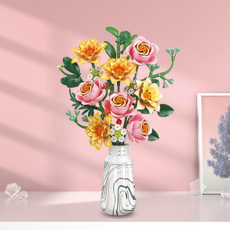 Rose Autumn ChrysanthemumBouquet Building block everlasting flower living decoration toy MOC Valentine's Day and Christmas gift