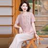 2025 Summer National Style Embroidered Round Neck Women's Two-Piece Set for Mom