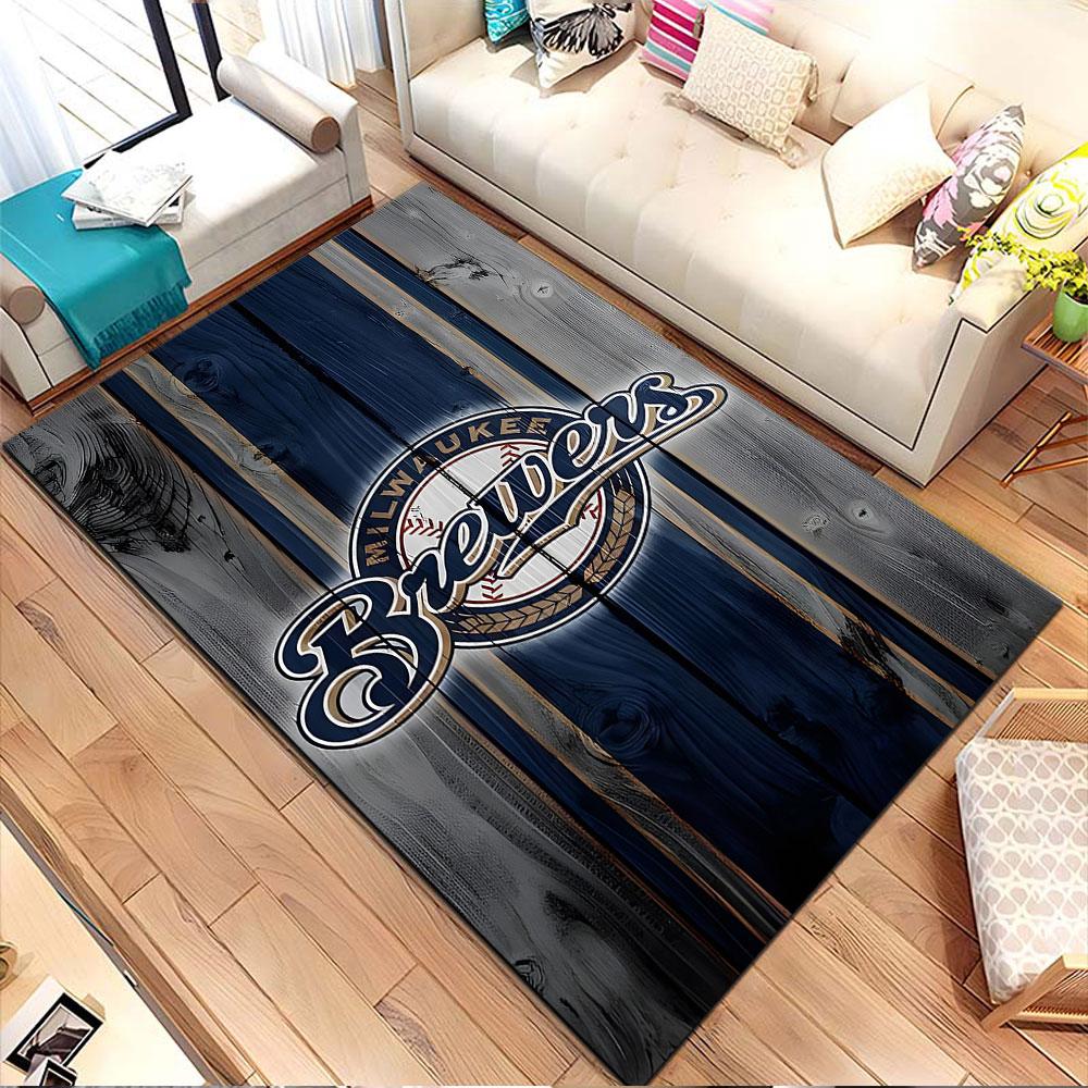 "Milwaukee Brewers Logo On Wood Texture" Patterned Carpet, Non Slip Mat Suitable for Living Room and Bedroom Sofas
