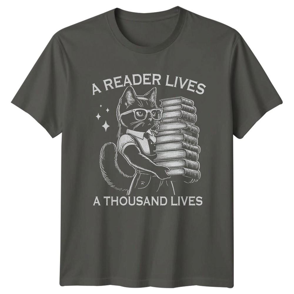 A Reader Lives A Thousand Lives TShirt Cat Librarian Book Lovers S