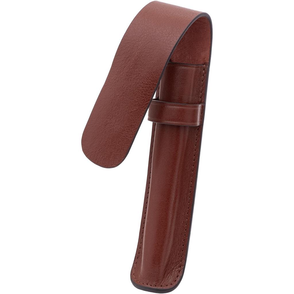 Dom Teporna Genuine Leather Pen Case for 1 Fountain Pen, Simple and Stylish, Italian Leather Compact Pencil Case/Pen Holder, Stationery, Dark Brown