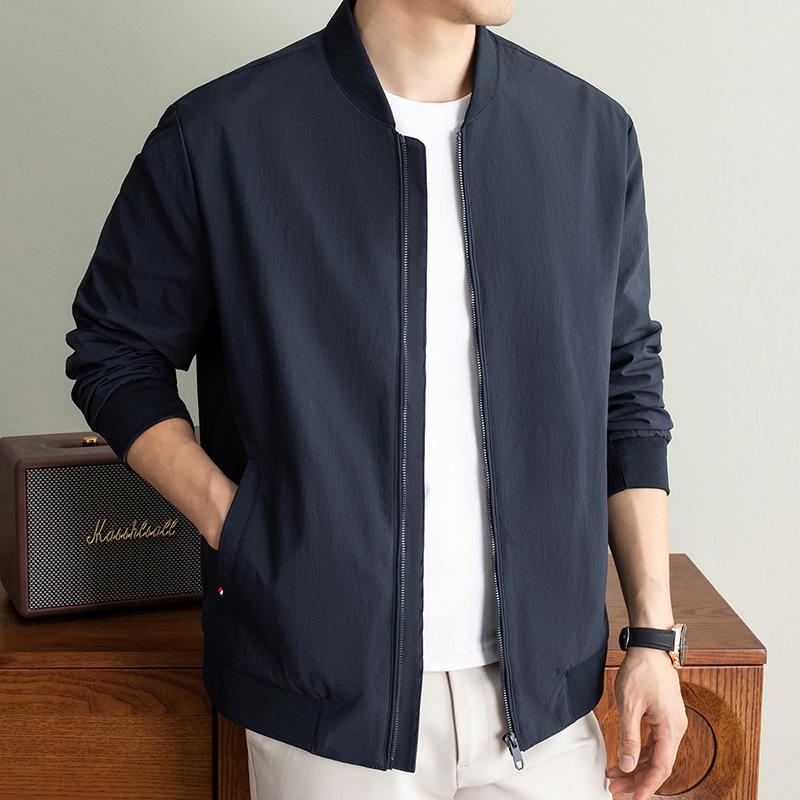 High-end men's jacket, business casual men's clothing, spring and autumn solid color baseball collar coat