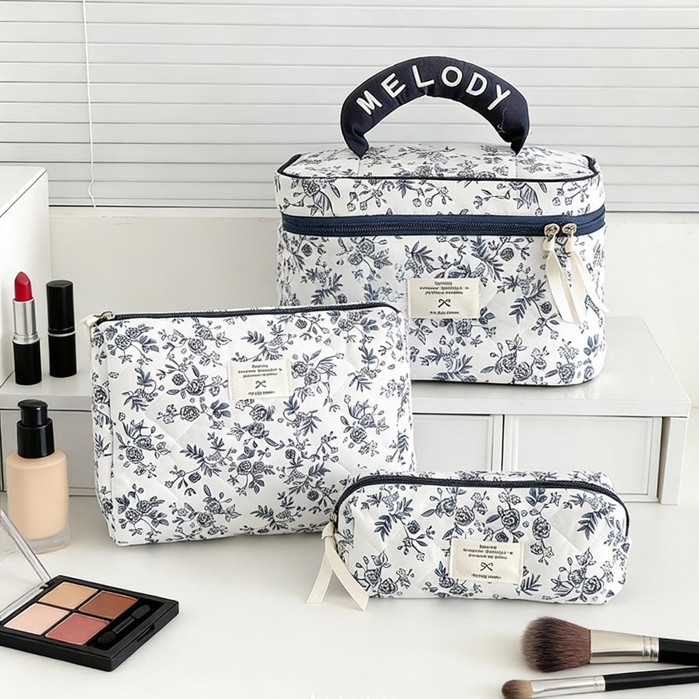 Airfriend Flower Makeup Bag Large Cosmetic Organizer Bag Woman Travel Toiletry Set Of Cosmetic Bags 3 Pcs Quilted Makeup Bag