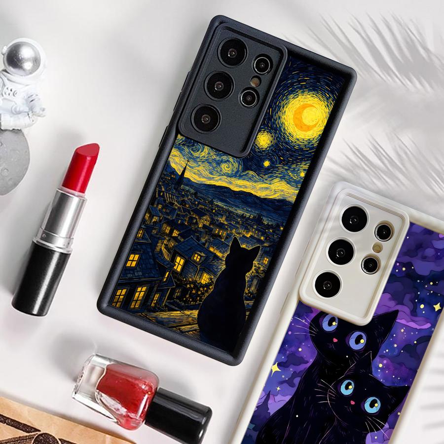 Black Night Star Cat Phone Cover Case for Samsung Galaxy S26 Ultra S25 S23 FE S22 S25 Edge S21 S24Ultra S20FE S24 Plus