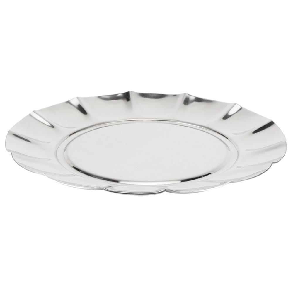 Elegant Rustless Steel Food Tray Polished Lotus Edged Snack Dish Shallow Round Thickened Dessert Plate Wedding Arrangement