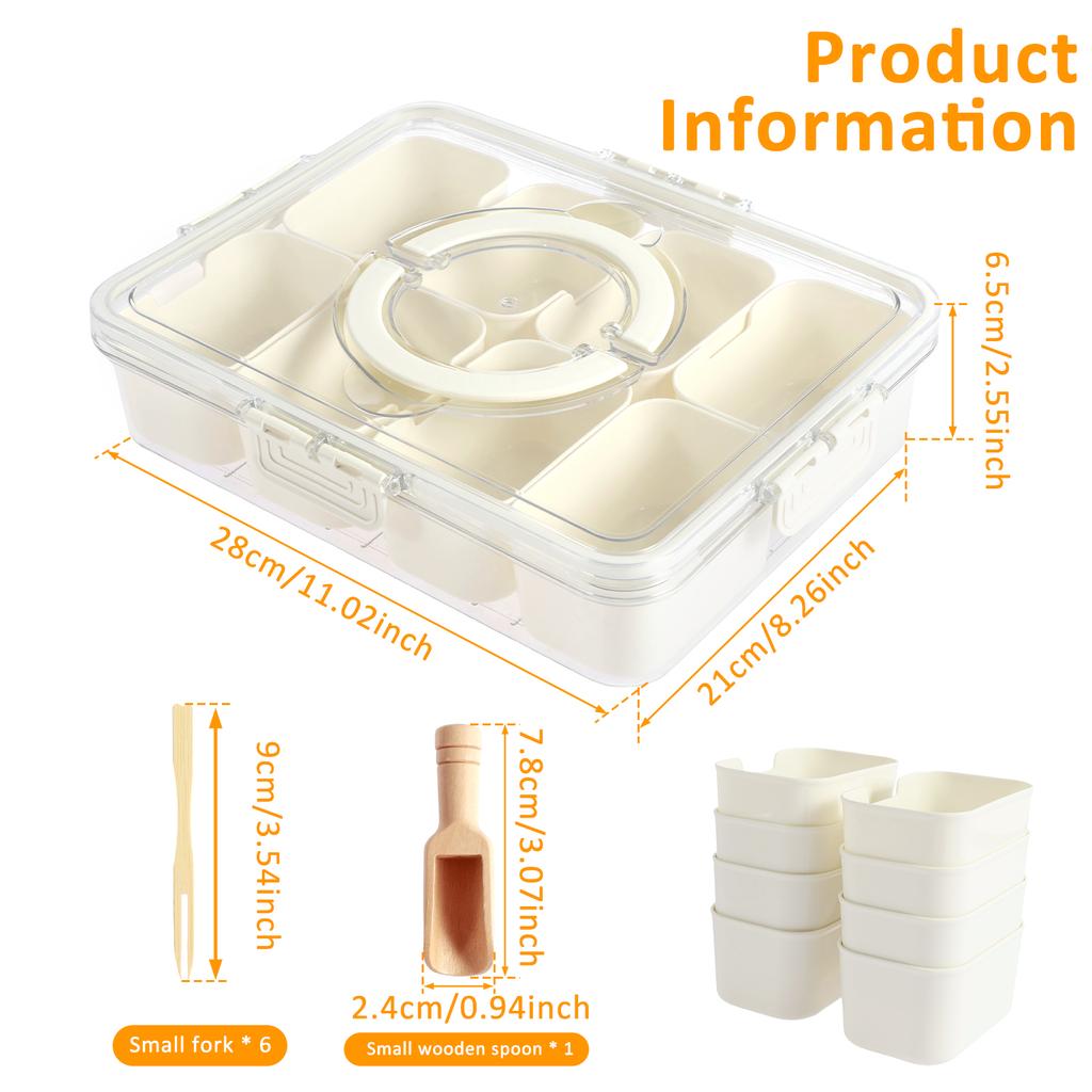 Divided Serving Tray with Handle 8 Compartments Snack Stoarge Box Portable Food Box for Sweets Candy Nuts Cookies Fruit Snacks