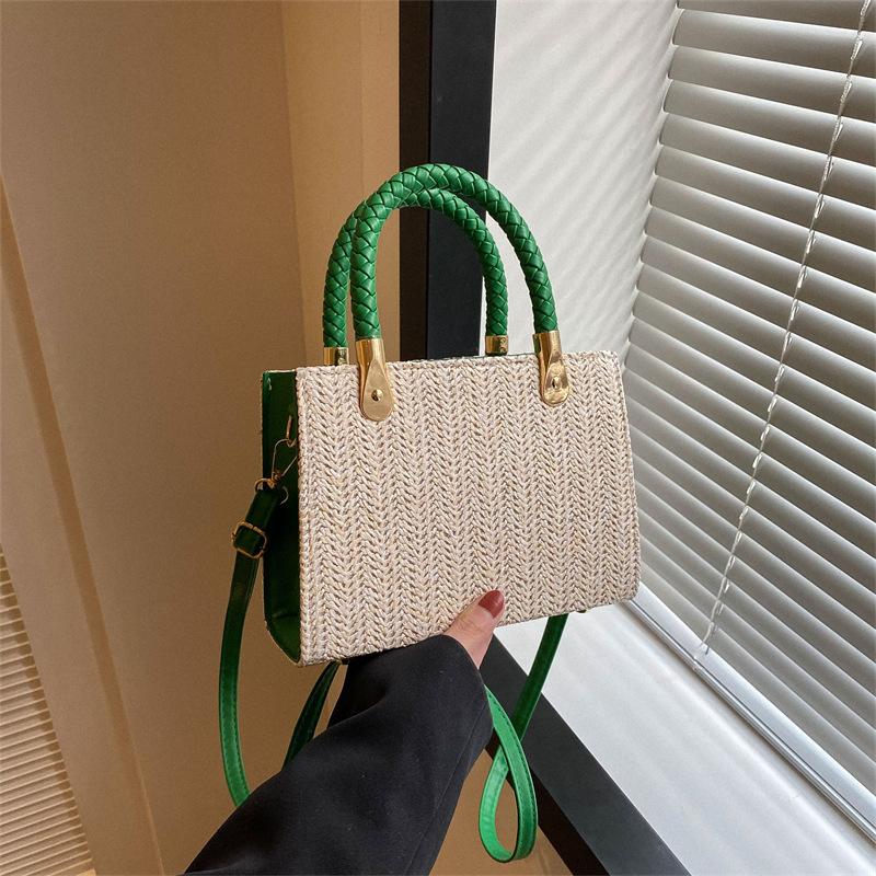 Straw bag women's spring new trendy casual style tote bag solid color large capacity shoulder woven bag