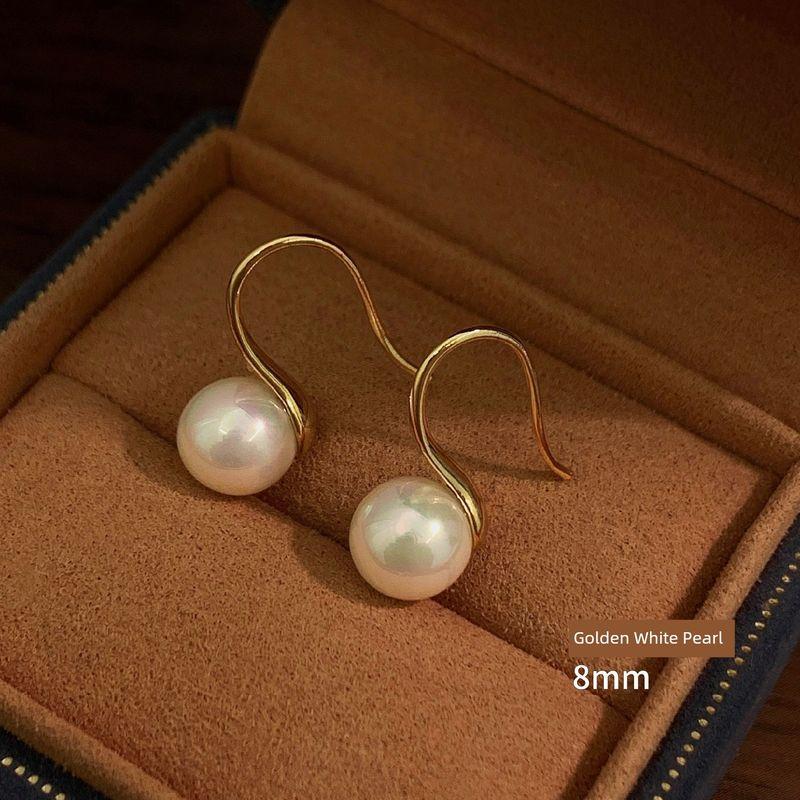 

Shijia Серьги-пусеты с жемчугом на высоком каблуке для женщин 2025 Новое поступление Самые продаваемые Доступная роскошь Модные Элегантные Элегантные Серьги-пусеты 8mm White Pearl golden ear hook