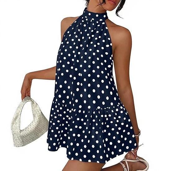 European and American Summer New Sexy Polka Dot Neck French Off-the-shoulder Neck Lace-up Dress