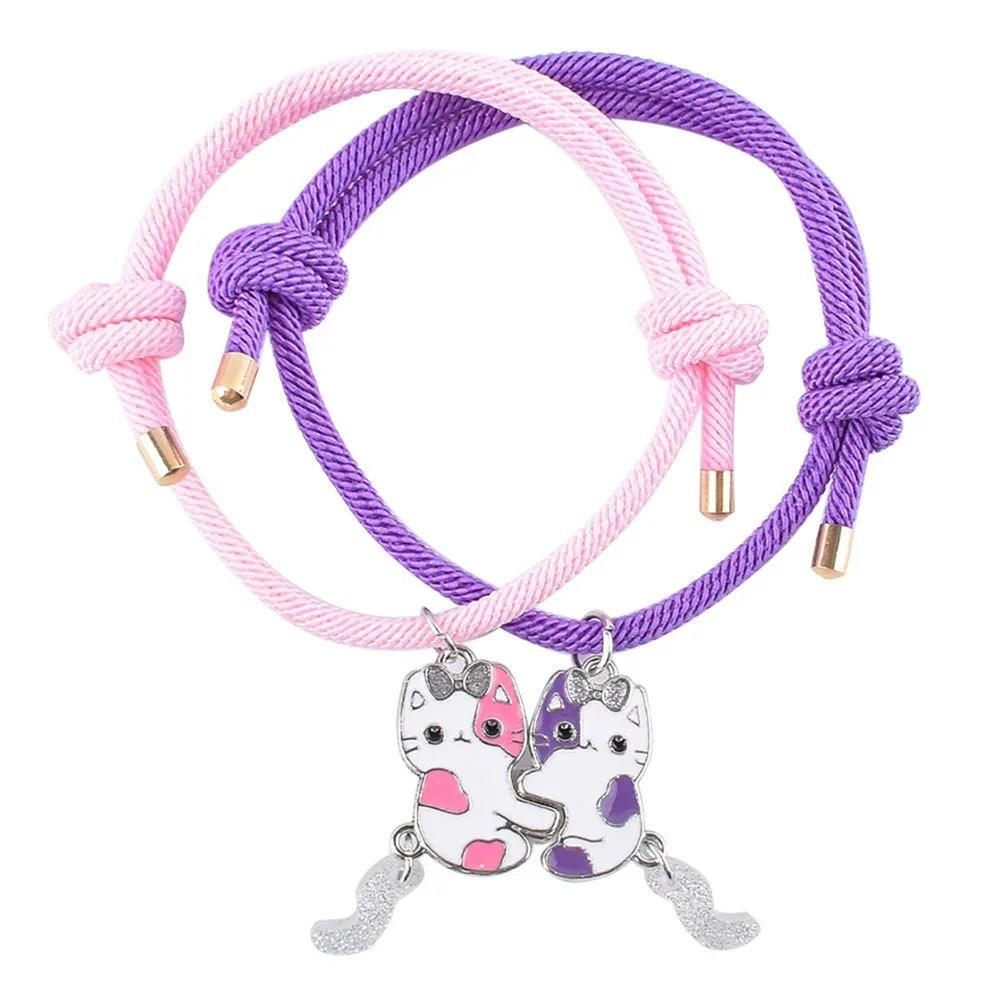 2Pcs Heart-shaped Stitching Bracelet Magnet Pendant BFF Friendship Handmade Weaved Jewelry Birthday Gifts for Kids Women 2026