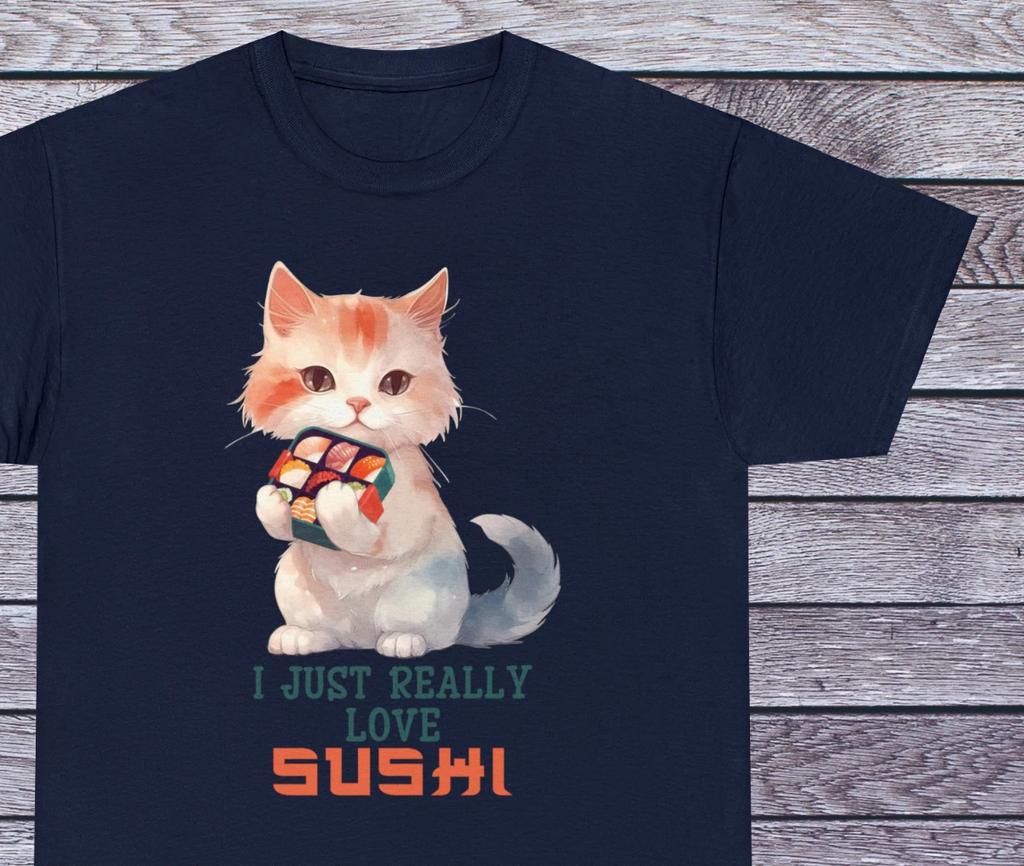 Ich liebe Sushi T-Shirt Anime Katze T-Shirt Manga Japanische Kleidung Cosplay Otaku