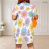 Women Plus Size Rose Floral Printed Round Neck Short Sleeve Top And Fitted Shorts Two Piece Set