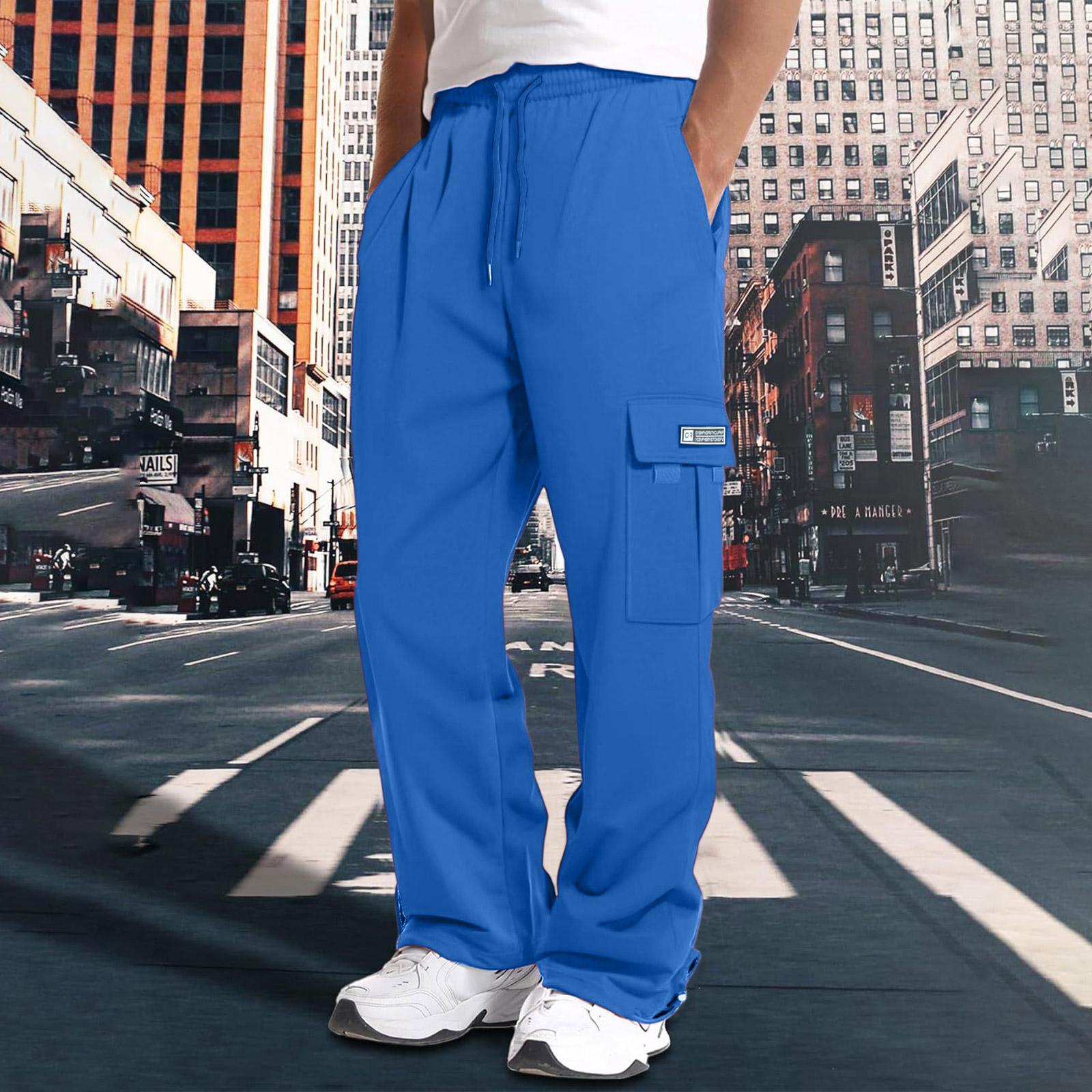 

Men s Solid Color Work Pants With Multiple Pockets And A Relaxed Straight Leg M синий