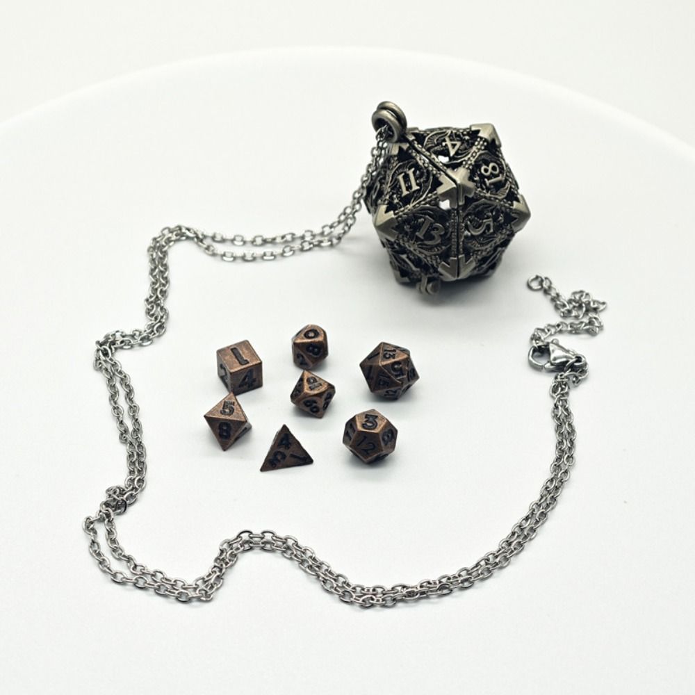 1 Set 20-sided Hollow Metal Dice Necklace DND Polyhedral Dice Necklace  Birthday Gift