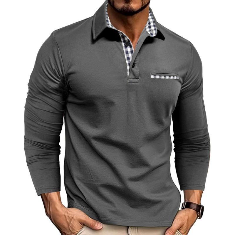 Long Sleeve Color Block Casual Polo Shirt For Daily Wear
