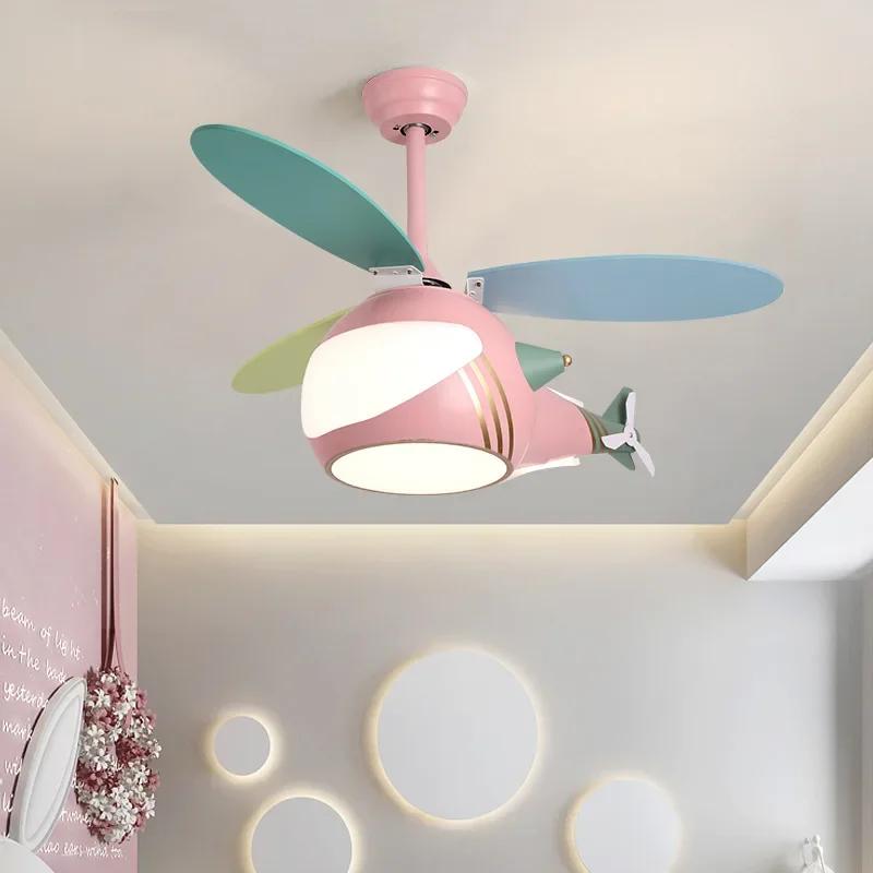 Modern Children's Room Ceiling Fan Lamp Chandelier Bedroom Ceiling Fan Creative Aircraft Fan Light Study Girl Boy Kids' Room