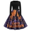 Women's Casual Fashion Round Neck Halloween Printed Vintage Dress