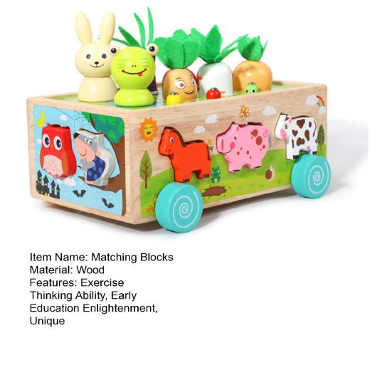 1 sada autíček ve tvaru farmy Sada dřevěných zvířátek Multifunkční párovací párovací bloky pro batolata