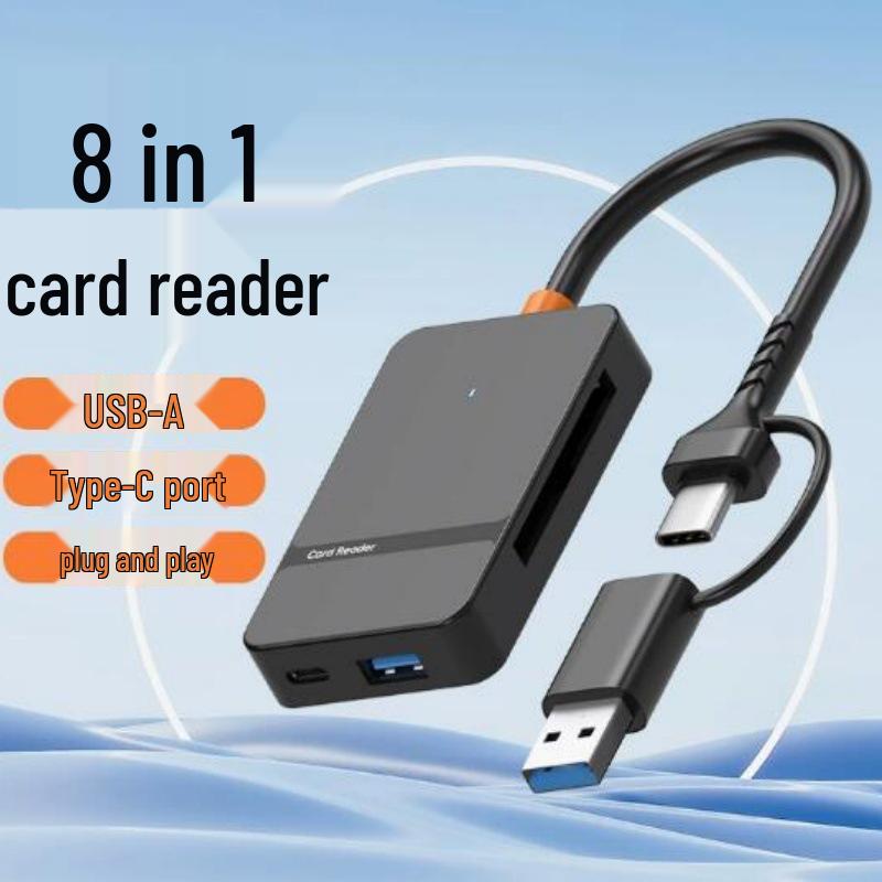 USB-C/USB 3.0 Multi-Card Reader Eight-in-One Hub for SD/TF/MS/CF Cards